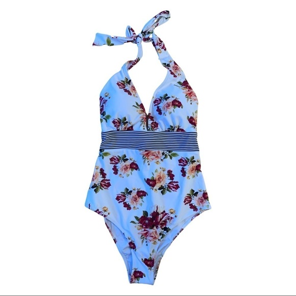 NWT Cupshe One Piece Floral Halter Swimsuit | Size XL - Picture 1 of 5